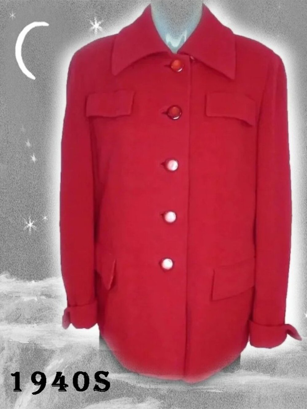 Red Winter Jacket Wool Car Coat, 40s Vintage Pea Coat Waldorf Camp